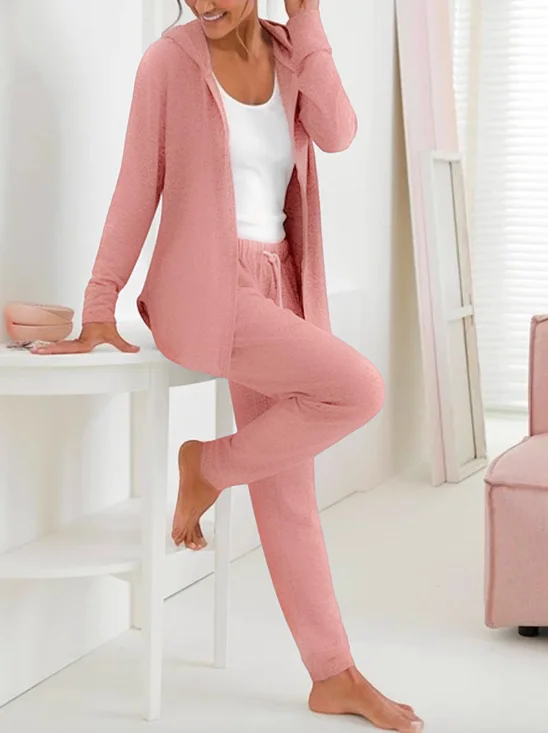 Deux Pièces Ensembles Femmes Décontracté Plain Printemps / Automne Polyester Sweat-shirt à Capuche Micro-élasticité Manches Longues Régulier T.-N.-L.