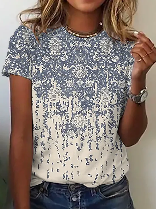 T-shirts Décontracté Ethnique Été Jersey Meilleure vente Manches Courtes Col Rond Régulier Élasticité moyenne pour Femmes
