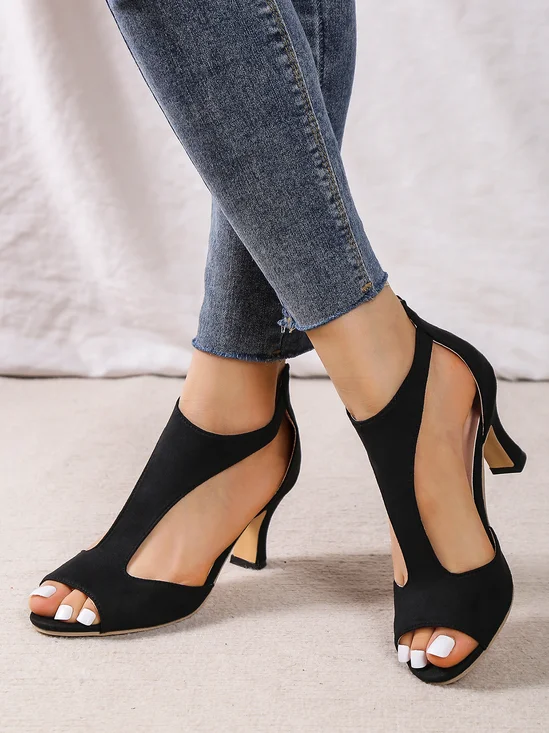 à Bout Ouvert Sandales Femme Plain Été Urbain Respirable Quotidien Bout Rond ÉPINGLES Style Faux Suède à Bout Ouvert Sandales