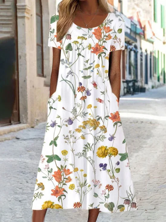Robes Femmes Décontracté Disty Floral Été Micro-élasticité Quotidien Ample Jersey Droit Régulier
