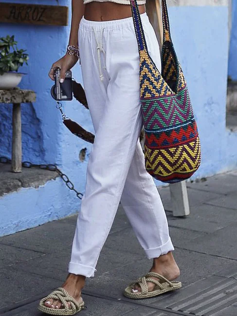 Pantalons Femmes Décontracté Plain Toutes Les Saisons Coton Aucune élasticité Quotidien Coupe Régulière Bande Élastique Droit