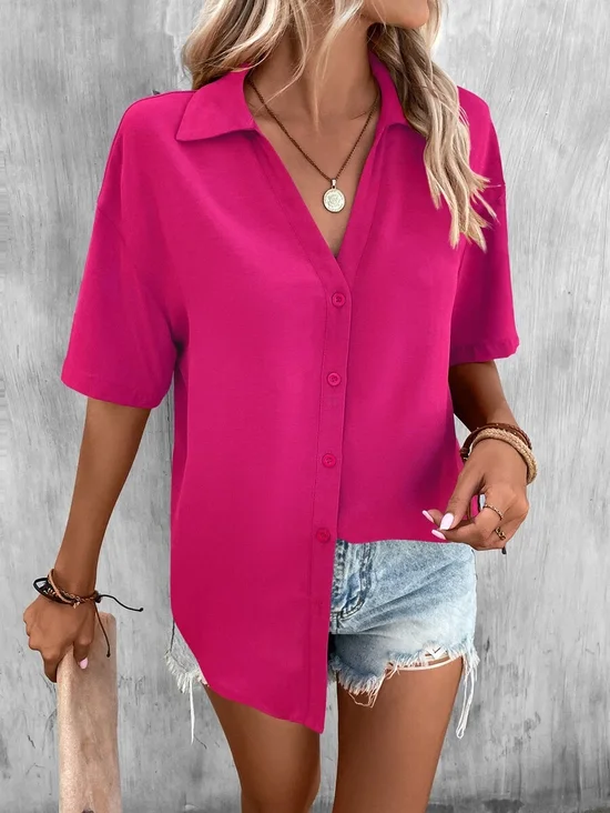 Blouses Femmes Décontracté Plain Été Polyester Ample Régulier Droit Régulier T.-N.-L.