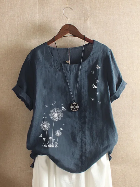 Blouse / Top Bleu Marine Imprimé Floral Décontracté