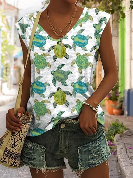 T-shirts Décontracté Été Marin Vie Col V Micro-élasticité Quotidien Ample Régulier Droit pour Femmes