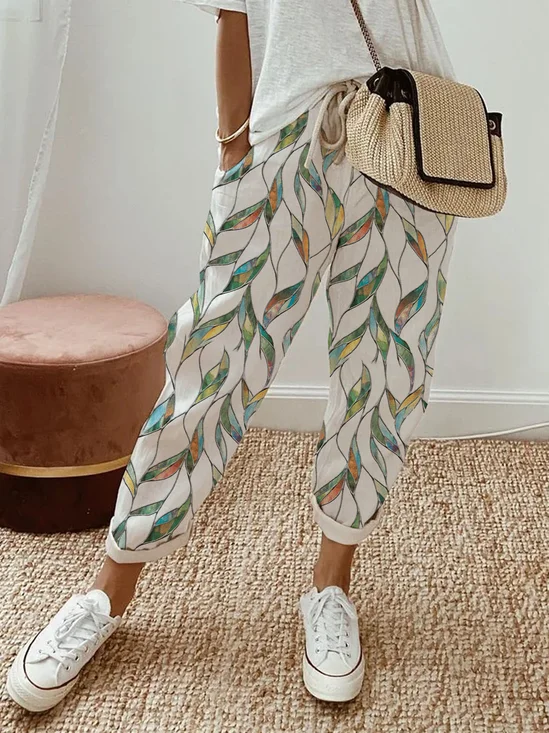Pantalons Géométrique Décontracté Toutes Les Saisons Naturel Aucune élasticité Bande Élastique Long Droit Régulier pour Femmes