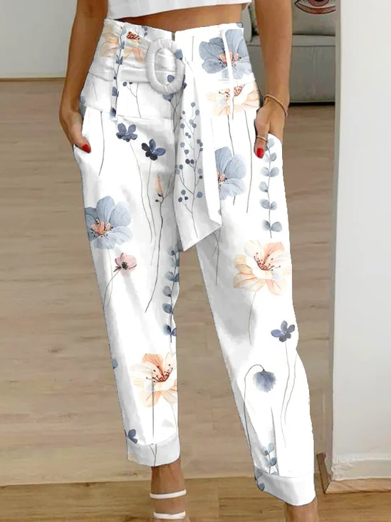 Cargo Pantalons Femmes Décontracté Floral Toutes Les Saisons Naturel Ample Cargo Pantalons Droit Régulier RS