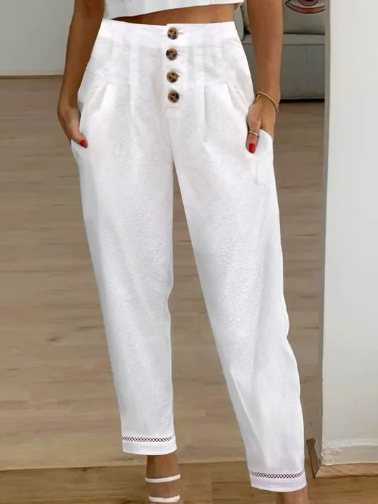 Pantalons Décontracté Plain Toutes Les Saisons Quotidien Boucle Boutons Pantalon droit Régulier CE pour Femmes