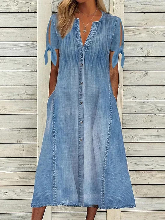 Toile de Jean Robes Femmes Décontracté Plain Été Coupe Régulière Meilleure vente Toile de Jean Trapèze Adapté & Éclater Robe CE
