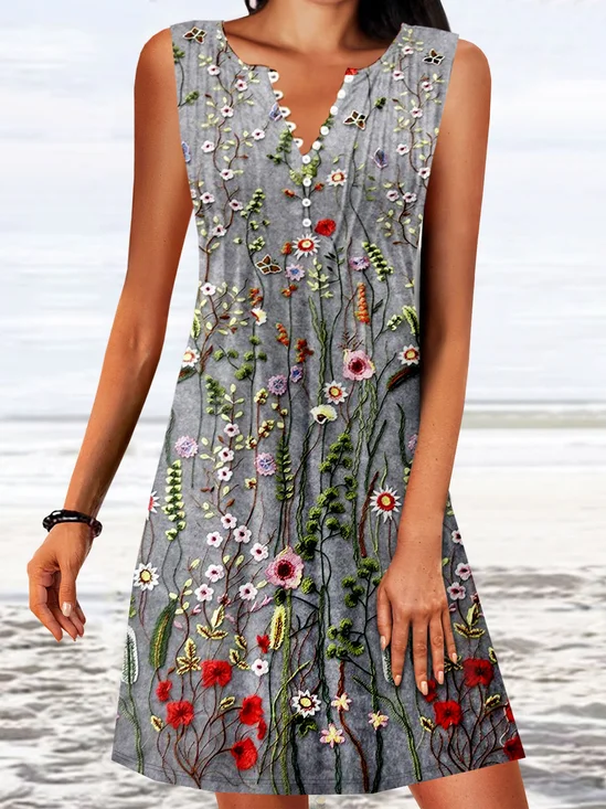 Robes Décontracté Floral Été Micro-élasticité Ample Top Débardeur Trapèze Boucle Régulier pour Femmes