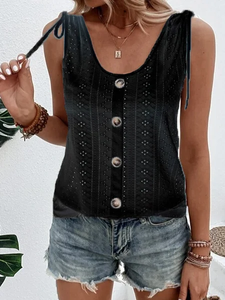 Top Débardeur Tops Décontracté Plain Été Jacquard Quotidien Ample Sans Manches Col Rond T.-N.-L. pour Femmes