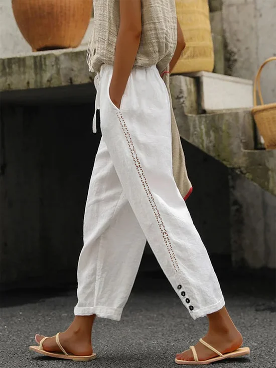 Pantalons Décontracté Plain Toutes Les Saisons Coton Ample Liste préférée Pantalon droit Droit Régulier pour Femmes