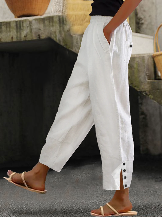 Pantalons Femmes Plain Toutes Les Saisons en Lin Naturel Bande Élastique Pantalon navet Ligne T Régulier T.-N.-L.