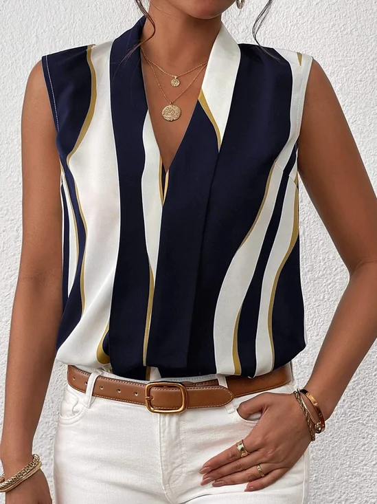 Top Débardeur Tops Décontracté Été Abstrait Rayé Polyester Aucune élasticité Faire la navette Régulier Droit CG pour Femmes