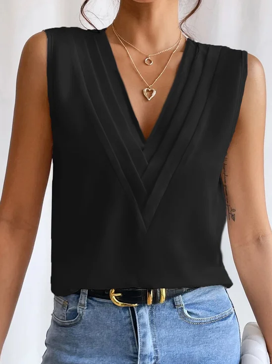 Chemises Décontracté Plain Été Polyester Quotidien Standard Sans Manches Droit CE pour Femmes