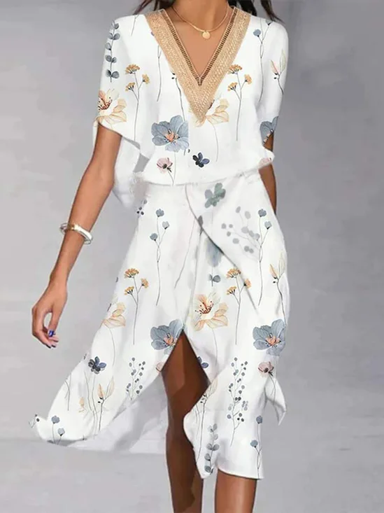 Robes Décontracté Floral Été Naturel Léger Aucune élasticité Ample Manches Courtes RS pour Femmes