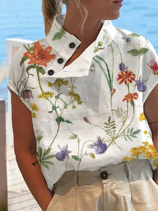 Chemises Femmes Décontracté Floral Été Polyester Naturel Aucune élasticité Vacances Mancheron Régulier