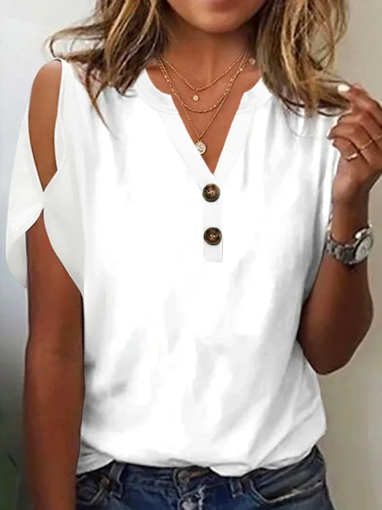 Chemises Décontracté Plain Été Polyester Boutonné Quotidien Manches Courtes Régulier Élasticité moyenne pour Femmes