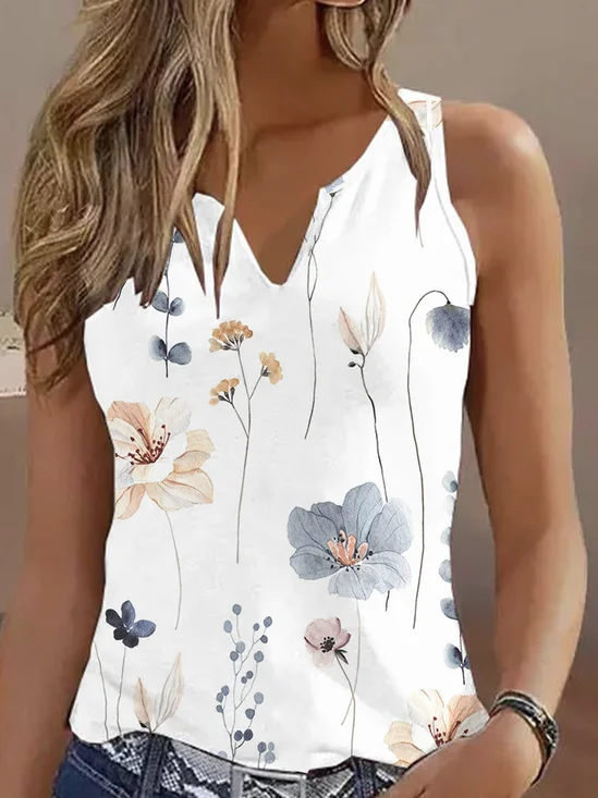 Top Débardeur Tops Décontracté Floral Été Micro-élasticité Vacances Sans Manches Entaillé Régulier Régulier pour Femmes