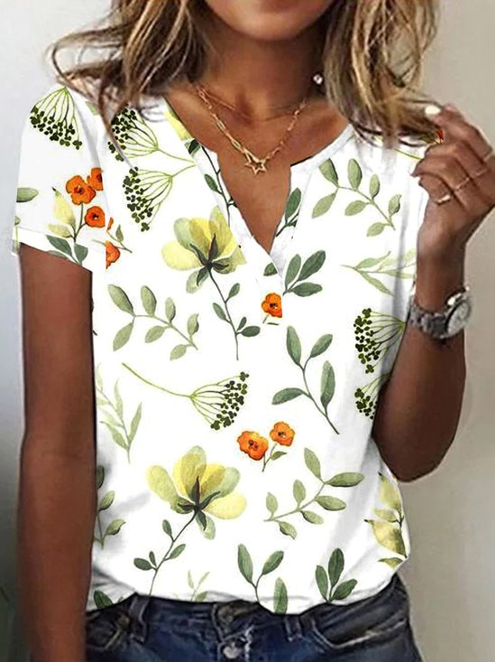 T-shirts Femmes Décontracté Floral Été Imprimé Naturel Quotidien Ample Manches Courtes RS