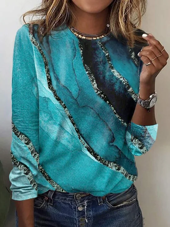 T-Chemise Décontracté Abstrait Automne Léger Ample Jersey Standard Manches Longues H-ligne pour Femmes