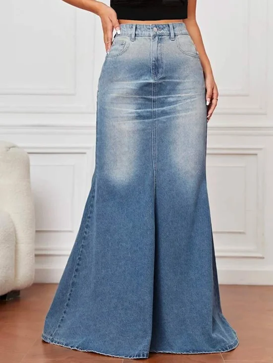 Toile de Jean Jupes Décontracté Plain Printemps / Automne Aucune élasticité Quotidien Toile de Jean Ligne X Régulier Sirène pour Femmes