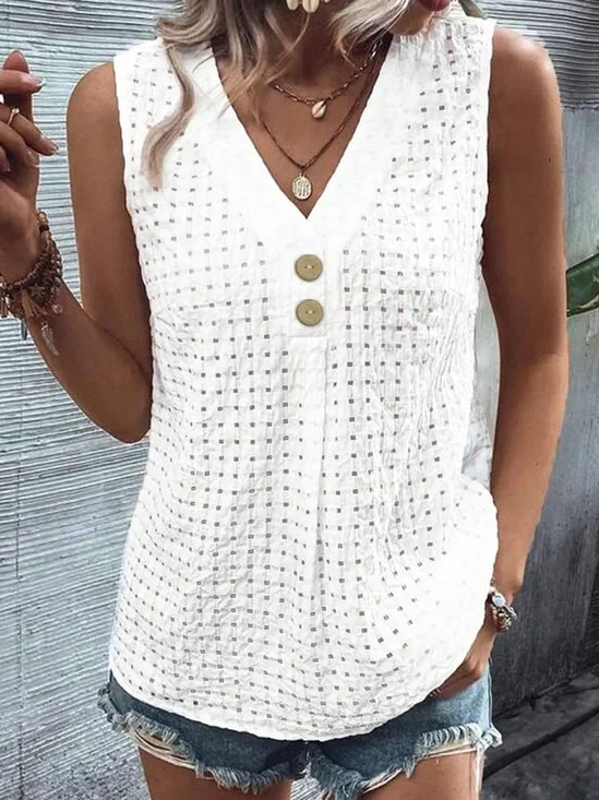 Top Débardeur Tops Décontracté Plain Été Col V Naturel Ample Standard Droit Régulier pour Femmes