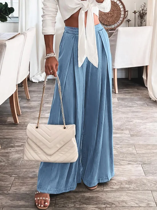 Jeans Décontracté Plain Toutes Les Saisons Taille Haute Aucune élasticité Ample Faire la navette Pantalons à Jambe Large Régulier pour Femmes