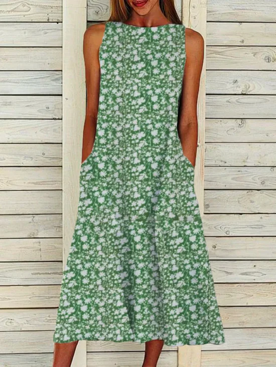 Vetement hippie chic de Grande Taille Sans Manches Col Rond Robes Florales