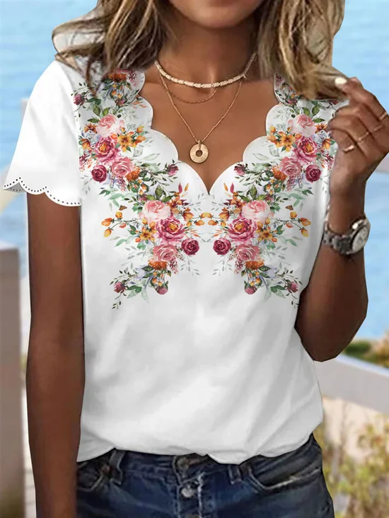 Chemises Femmes Décontracté Floral Été Évidée de Fleurs Vacances Régulier Régulier Dentelle Collier RS