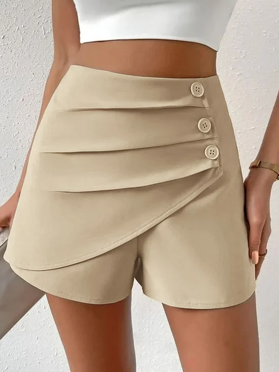 Shorts Décontracté Plain Été Polyester Naturel Micro-élasticité Ample Droit Régulier pour Femmes