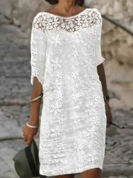 Robes Décontracté Plain Été Naturel Quotidien Dentelle Droit Régulier EPE pour Femmes