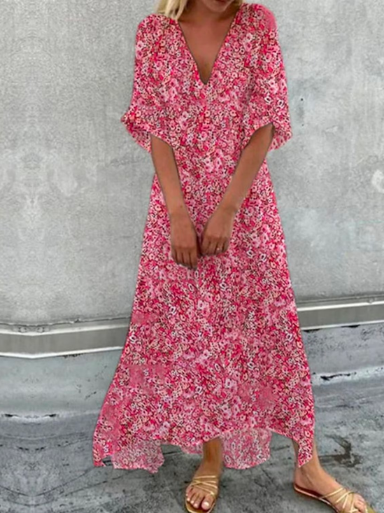 Robe été Femme Fluide En Mousseline - Col V, Taille Haute, Coupe Ample | Parfaite Pour Plage, Vacances Et Occasions Décontractées