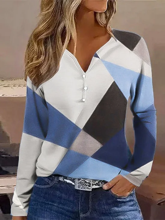 T-shirts Géométrique Décontracté Printemps / Automne Quotidien Manches Longues Col Rond Régulier Droit T.-N.-L. pour Femmes