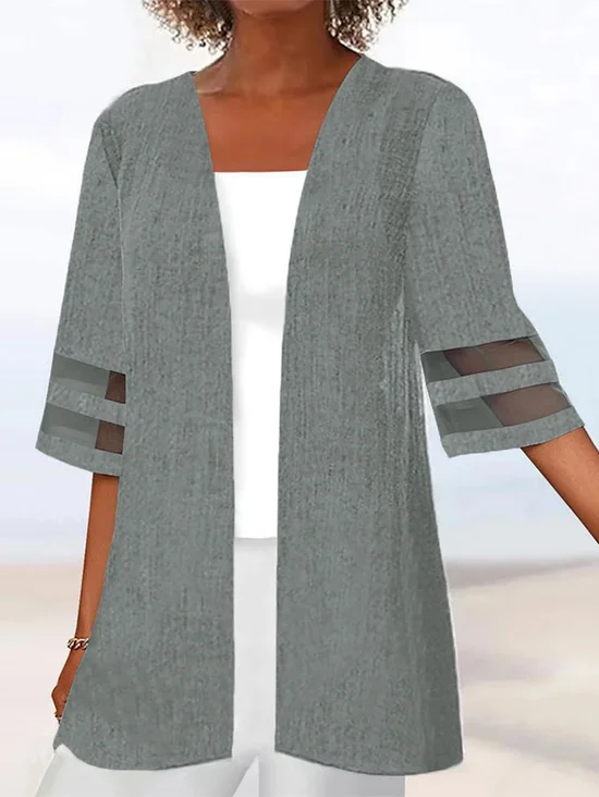 Kimono Femmes Décontracté Plain Printemps / Automne Naturel Quotidien Coton Et Lin Chemise Droit T.-N.-L.