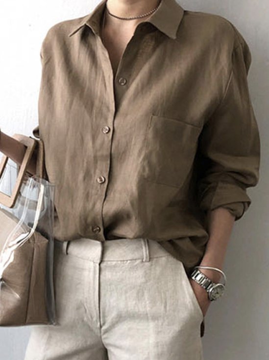 Blouses Décontracté Plain Printemps / Automne Aucune élasticité Vacances Manches Longues Régulier Régulier Col de Chemise pour Femmes