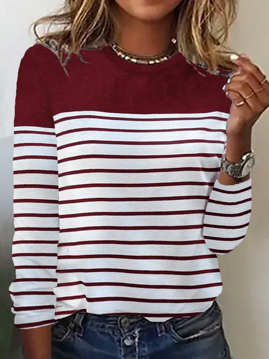 T-shirts Femmes Rayé Décontracté Printemps / Automne Standard Manches Longues Col Rond Droit Régulier DL