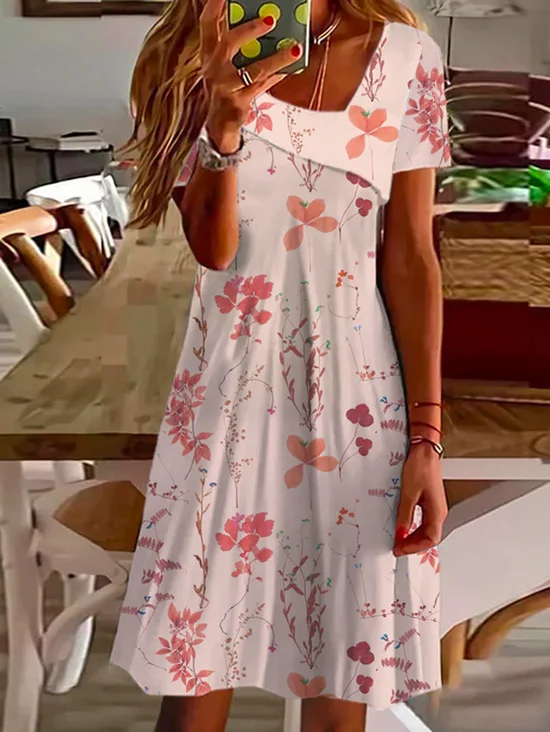 Femmes Floral Blanc Asymétrique Confortable Court Robe Décontracté