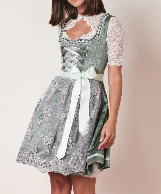 Femmes Floral Vert Col Carré Confortable Robe Mi-Longue Rétro