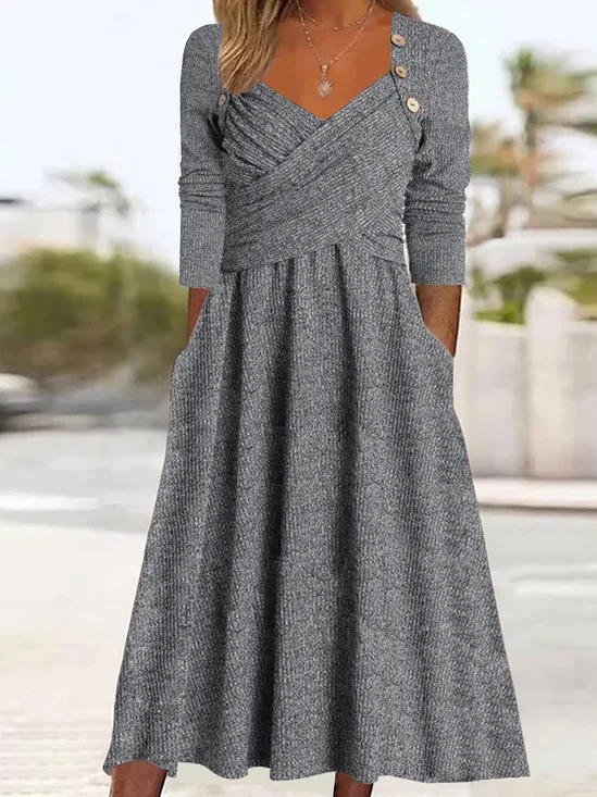 Femmes Plain Gris Décolleté en cœur Confortable Boucle Robe Maxi Décontracté