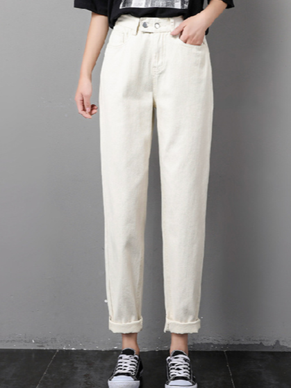Jeans Décontracté Plain Toutes Les Saisons Naturel Quotidien Standard Pantalon droit Droit Poche Couture pour Femmes