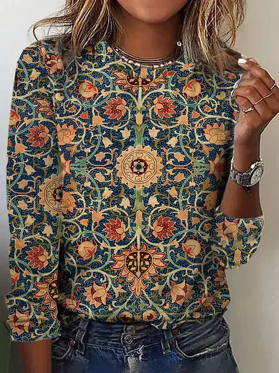 T-shirts Femmes Décontracté Ethnique Printemps / Automne Naturel Quotidien Ample Jersey Régulier Droit