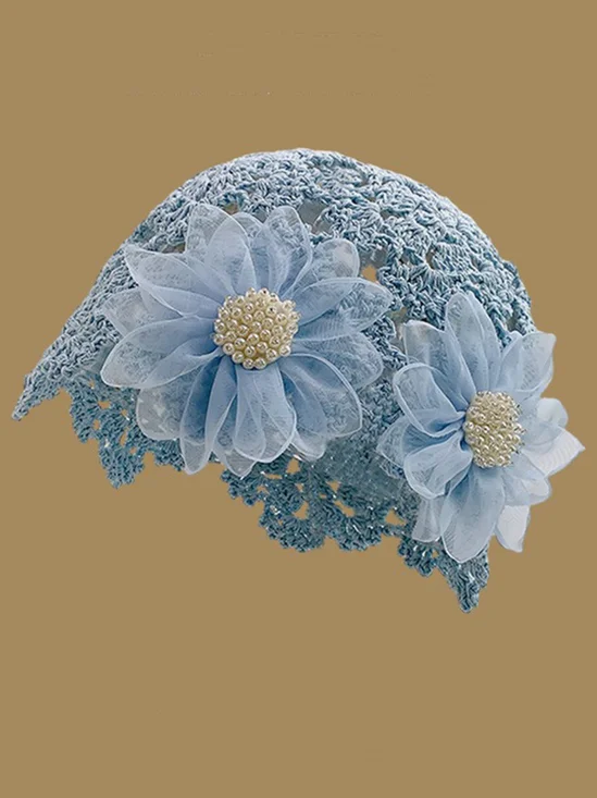 Bonnets Femmes Floral Toutes Les Saisons Élégant Perle Fête chaleur en Mélangé de Coton Bonnet Régulier