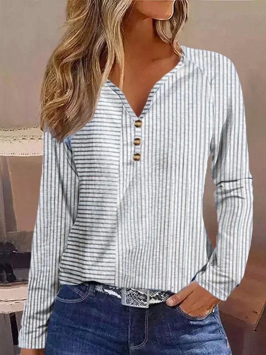 T-shirts Rayé Décontracté Printemps / Automne Col V Aucune élasticité Quotidien Ample Régulier T.-N.-L. pour Femmes