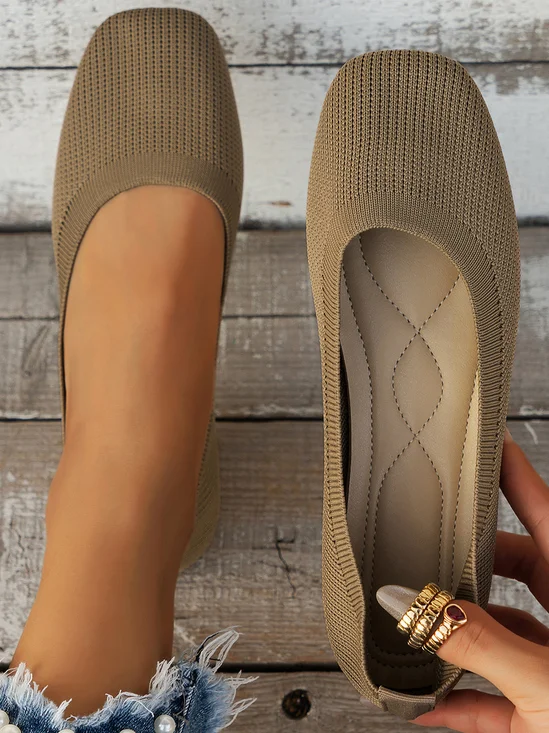 Chaussures à Tige Basse Femmes Décontracté Plain Toutes Les Saisons Respirable Bout Fermé Tissu de Maille Caoutchouc à Enfiler Chaussures à Tige Basse