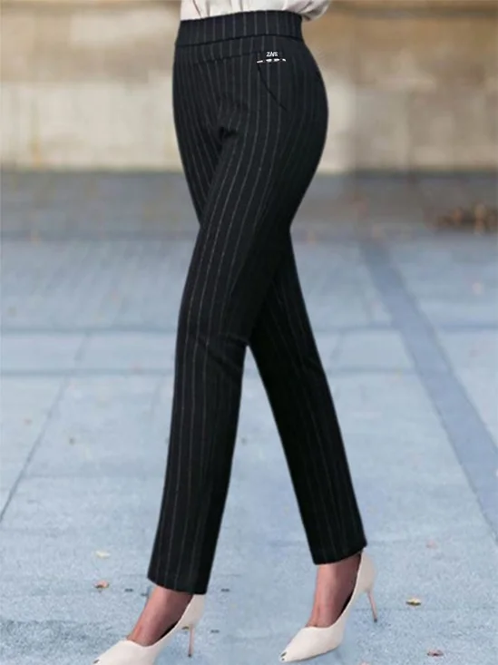 Pantalons Femmes Rayé Décontracté Toutes Les Saisons à Haute Élasticité Faire la navette Ample Standard Régulier Poche Couture