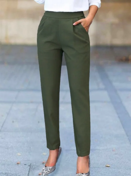 Pantalons Décontracté Plain Toutes Les Saisons Micro-élasticité Ample Standard Pantalons Harem Long Droit pour Femmes