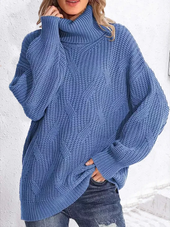 Pulls Femmes Rayé Décontracté Hiver Poids lourd Quotidien Col Roulé Laine/Tricot Long Droit