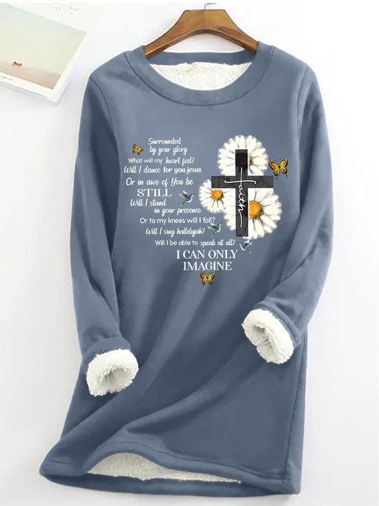 Sweat-shirts Décontracté Hiver Lettres de texte Micro-élasticité Quotidien Coupe Régulière Col Rond en Mélangé de Coton Régulier pour Femmes