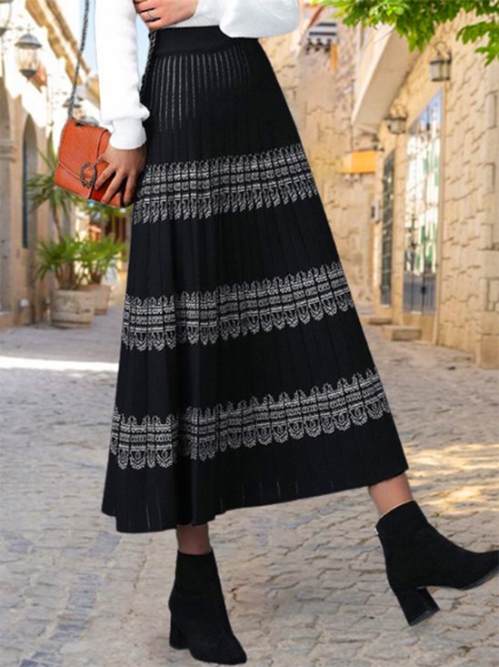 Jupes Femmes Ethnique Ethnique Printemps / Automne Naturel Micro-élasticité Ample Maxi Laine/Tricot Trapèze