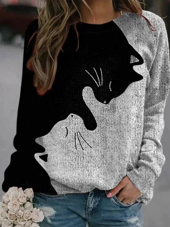 Sweat-shirts Femmes Décontracté Printemps / Automne Chat Polyester Poids lourd Quotidien Ample Manches Longues Régulier